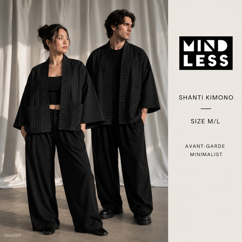 Mind-Less Shanti Kimono Unisex M/L Black Pinstripe Oversized Jacket Streetwear
